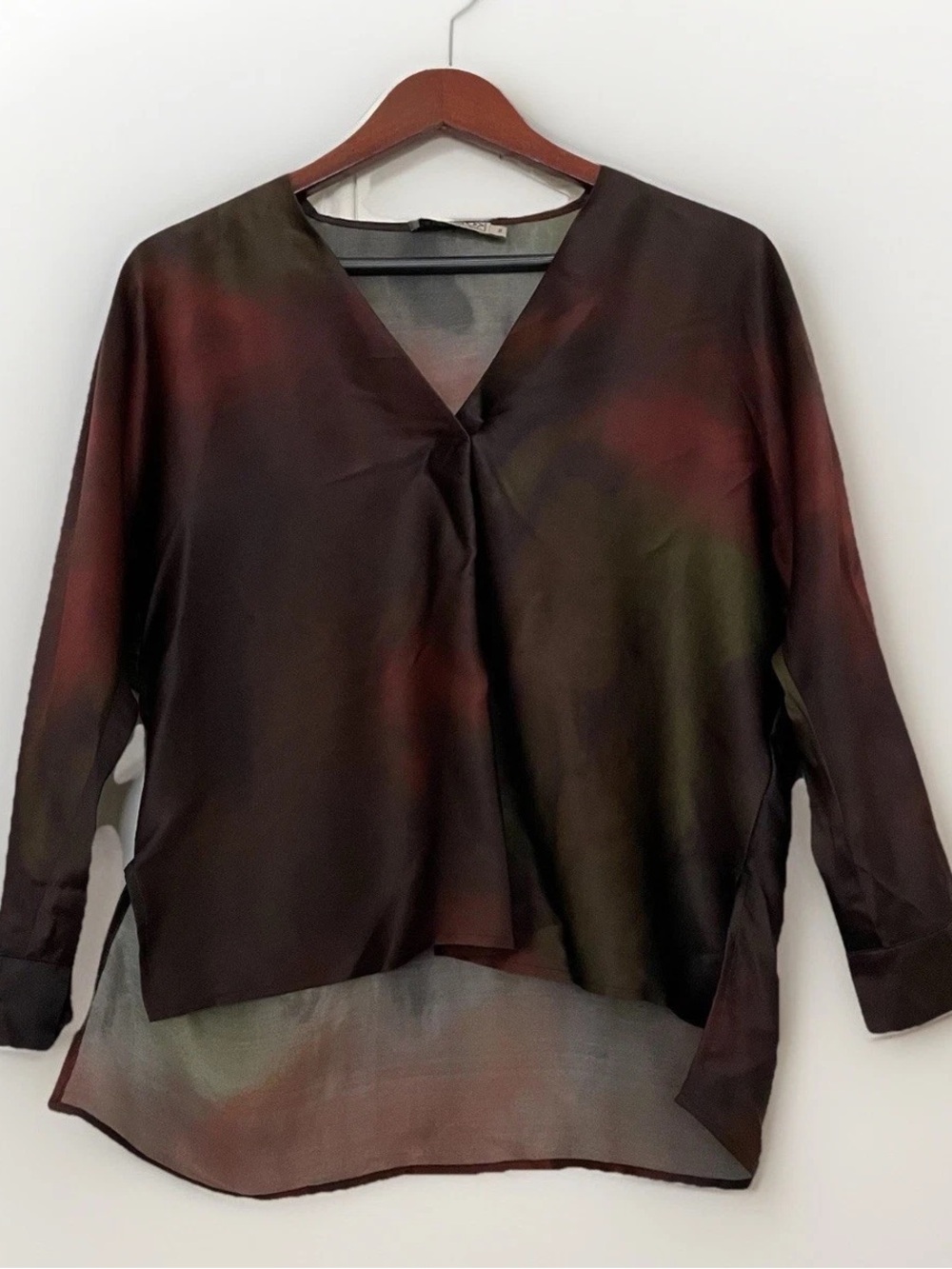 Women's V-Neck Sheer Blouse in Dark Multi